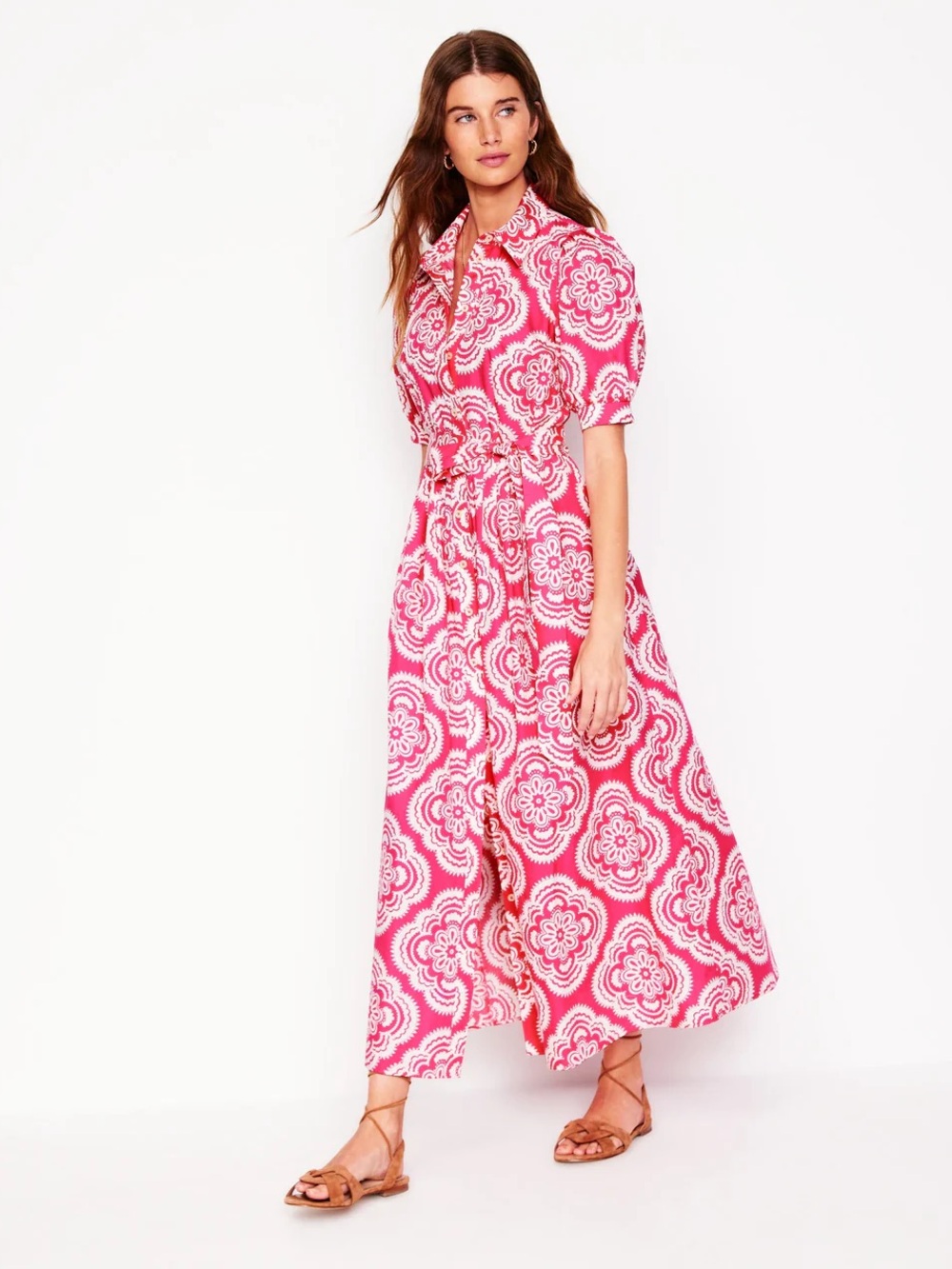 Alexa Maxi Shirt Dress-Pink Peony, Botanic Blush